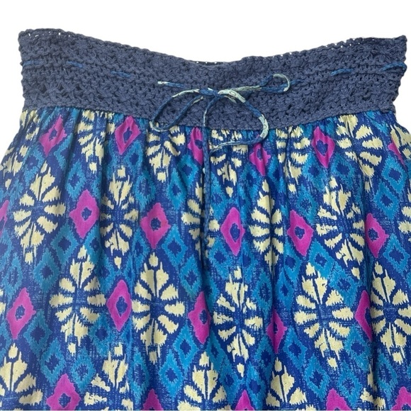 Free People Blue Batik Silk Ruffle Midi Skirt XS - Picture 2 of 11